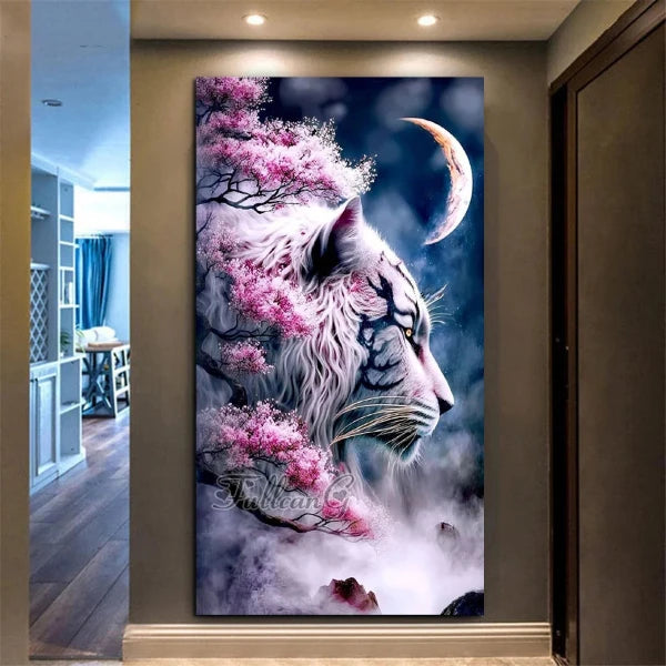 Magisches DIY-Erlebnis: Diamond Painting „Sakura, Tiger & Mond“ – Dein Kunstwerk für besondere Momente 🖼✨